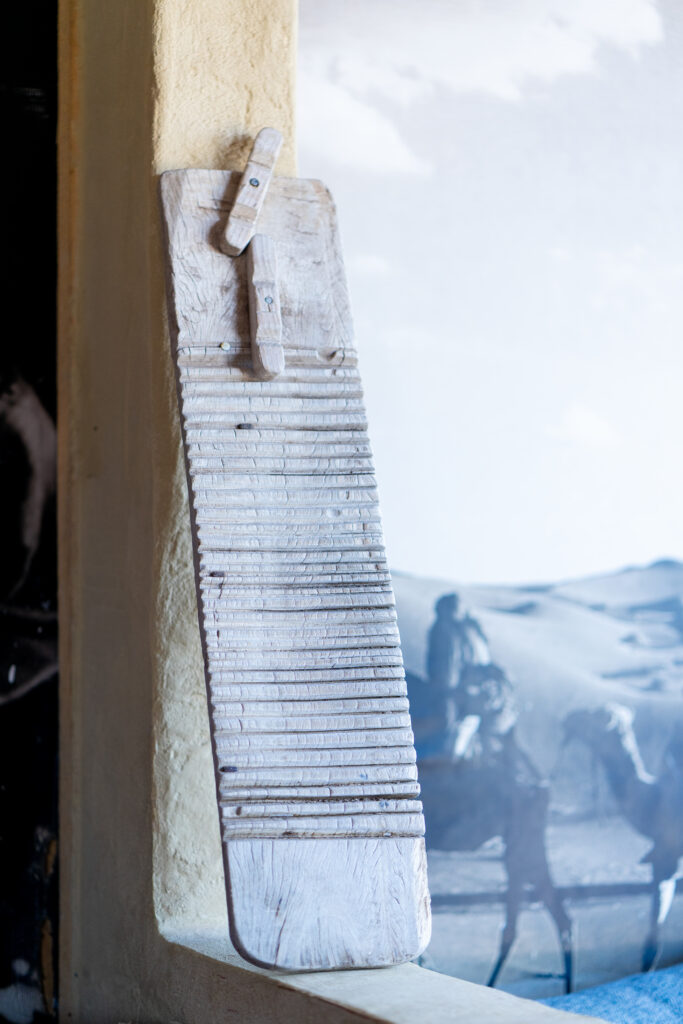 old washboard for laundry at the rooftop terrace of anza surfhouse